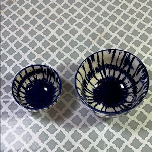 West Elm Blue and White Drip Glaze Ceramic Bowls